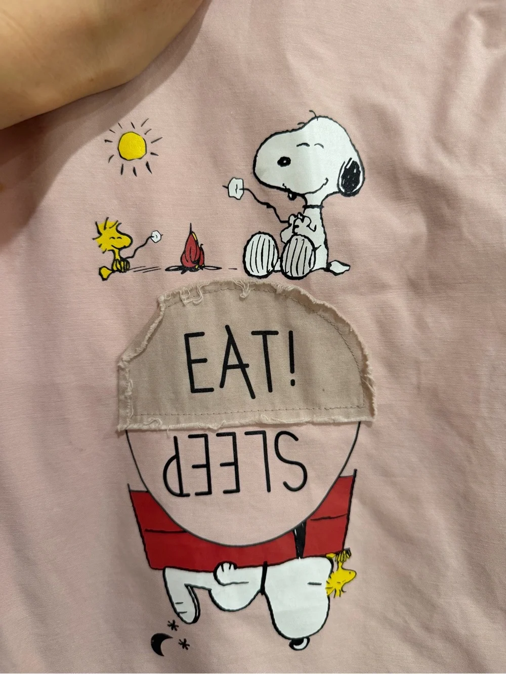 Zara Kids Pink Hooded Jacket with 'Sleep Eat' Snoopy Graphic